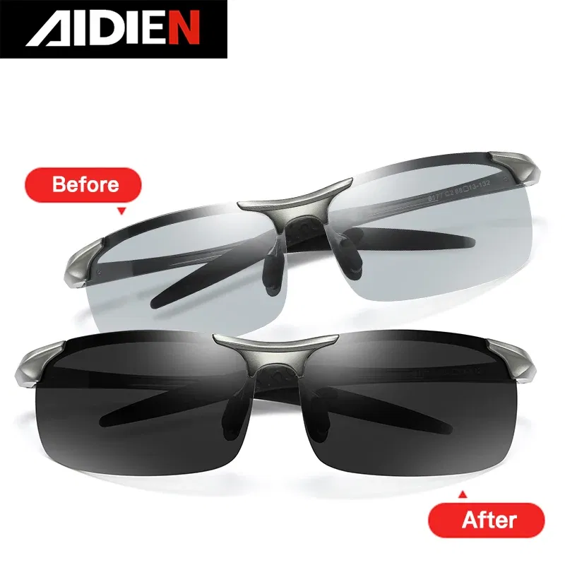 Lenses Color: PURPLE, Frame Color: green - Myopia Photochromic Sunglasses Diopter Polarized Driving Goggle Men Chameleon Change Color transition Prescription Sun Glasses