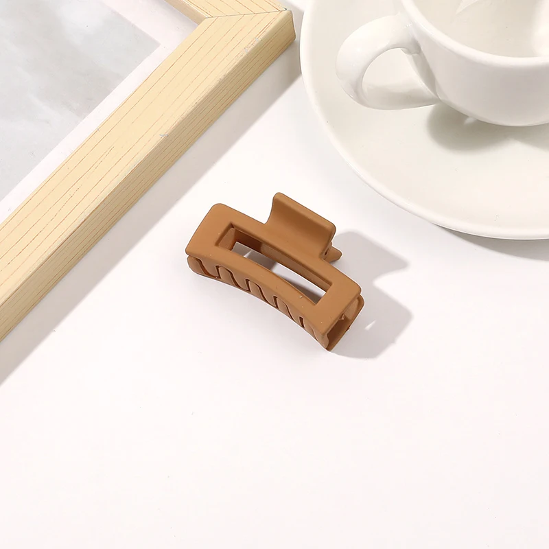 Color: Yellow - Wholesale 4.5cm Frosted Matte Mini Grab Clip Crab Hair Clips Women Hollow Square Hair Catches Ponytail Clip Bangs Clip Top Clips