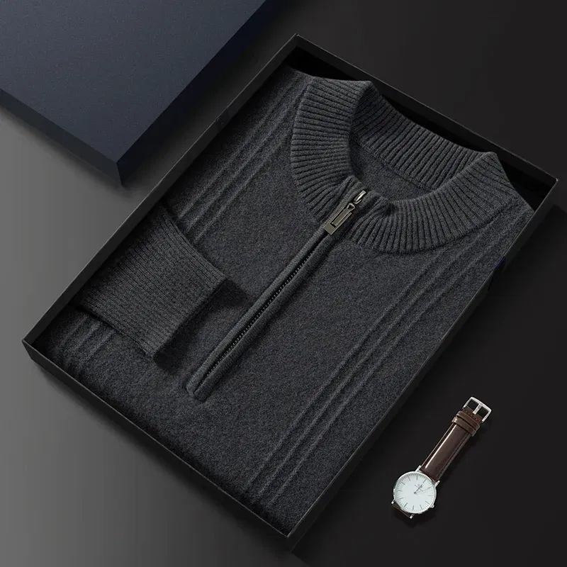 Color: GRAY, Size: XL - Men's Sweater Pullover Autumn Winter Sweater Warm Clothing 100% Cashmere Business Long Sleeve Classic Quality Mock Neck Knit Top