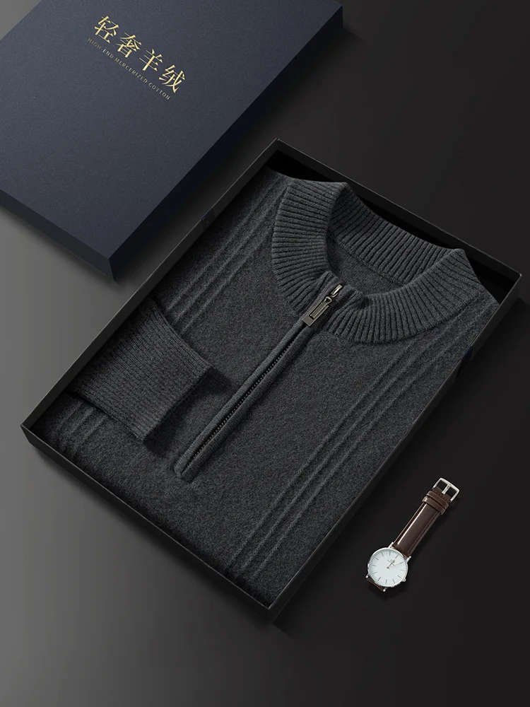 Color: GRAY, Size: XL - Men's Sweater Pullover Autumn Winter Sweater Warm Clothing 100% Cashmere Business Long Sleeve Classic Quality Mock Neck Knit Top