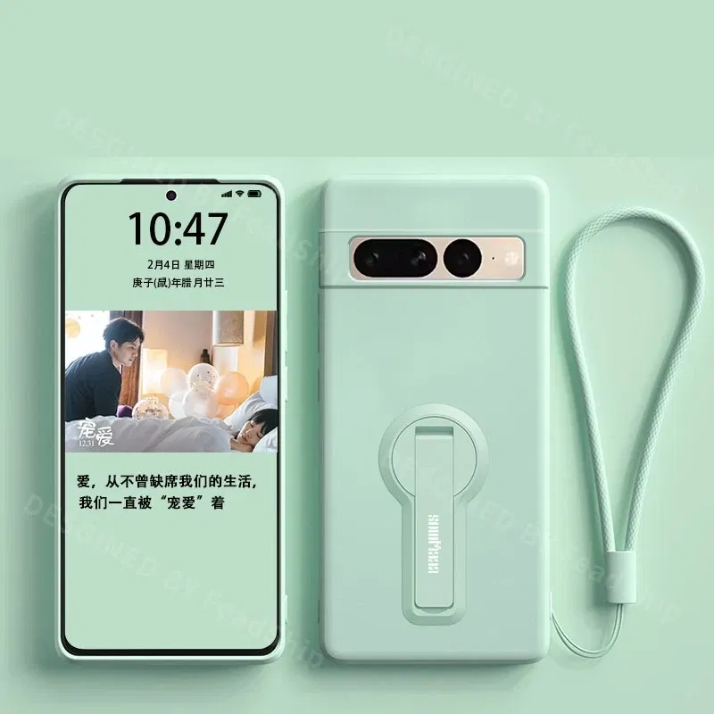 Color: Blue, Material: aluminum - Phone Case For Google Pixel 7 8 6 5 9 Pro XL Pixel 7A 6A 5A 8A 9A Soft Cover Silicone Case with Holder Stand Bracket Lanyard