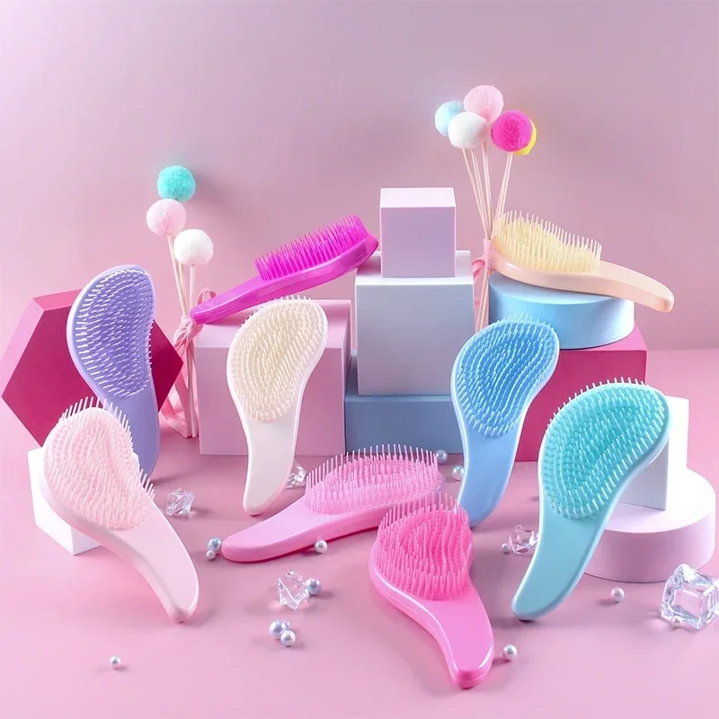 Color: Beige - Children Magic Handle Detangle Hair Comb Shower Massage Hairbrush Anti Static Massage Hair Brush Woman Salon Hair Accessories