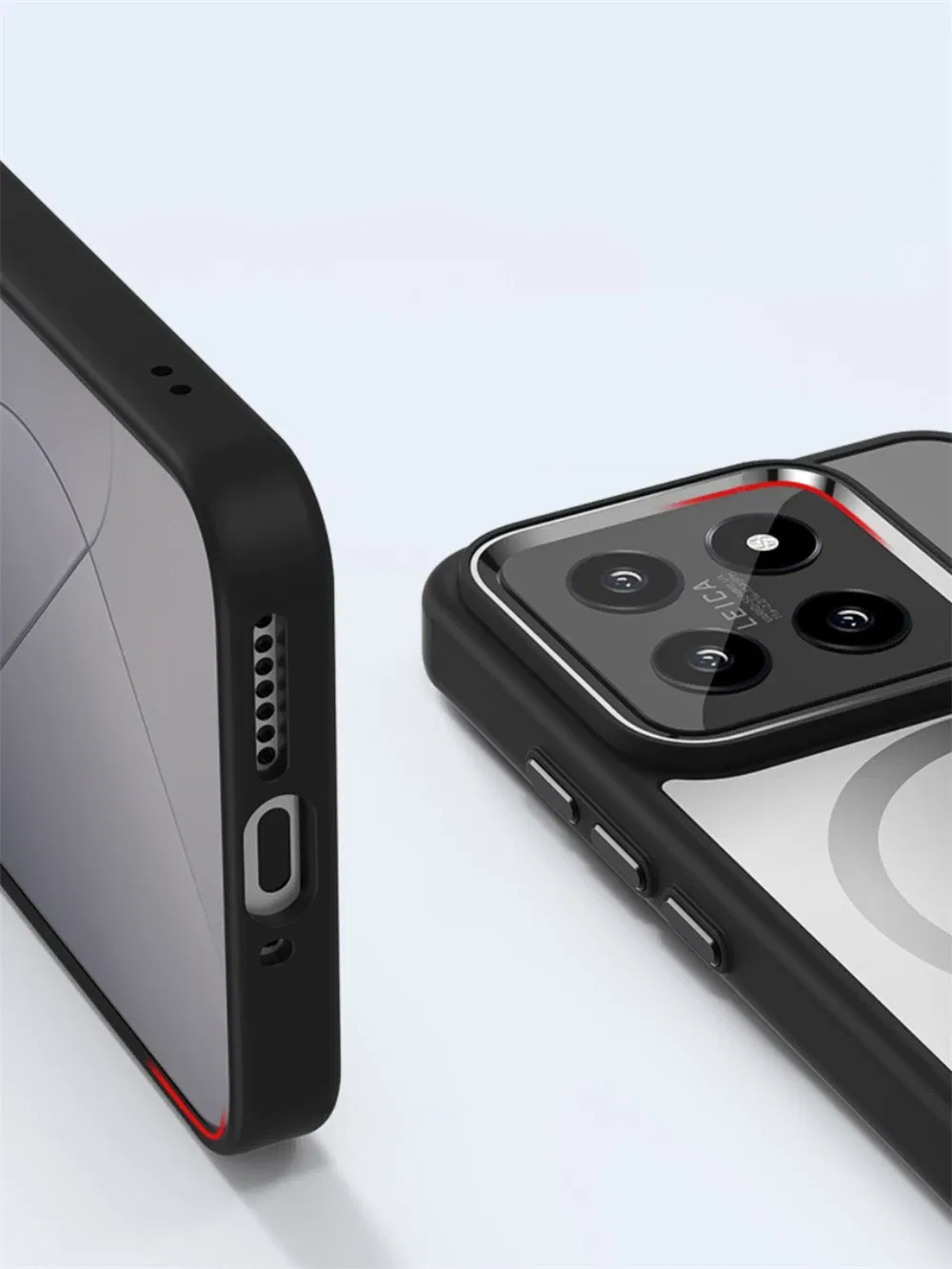 Color: Black, Material: Canvas - Luxury HD Transparent Shockproof Bumper Case For Xiaomi Mi 14 Pro Ultra For Magsafe Magnetic Wireless Charge Back Cover Shell