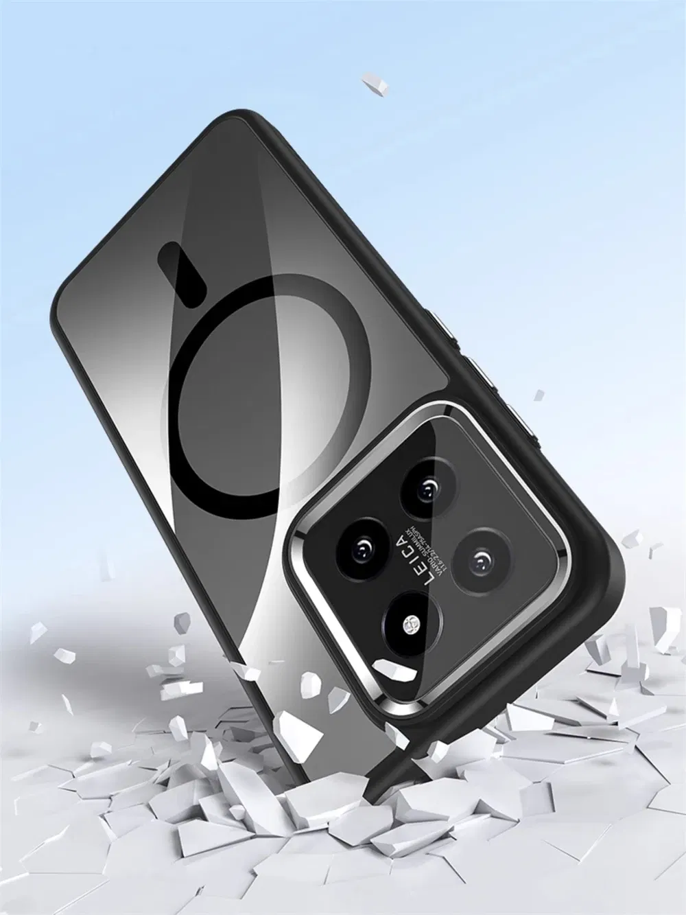 Color: Black, Material: Canvas - Luxury HD Transparent Shockproof Bumper Case For Xiaomi Mi 14 Pro Ultra For Magsafe Magnetic Wireless Charge Back Cover Shell