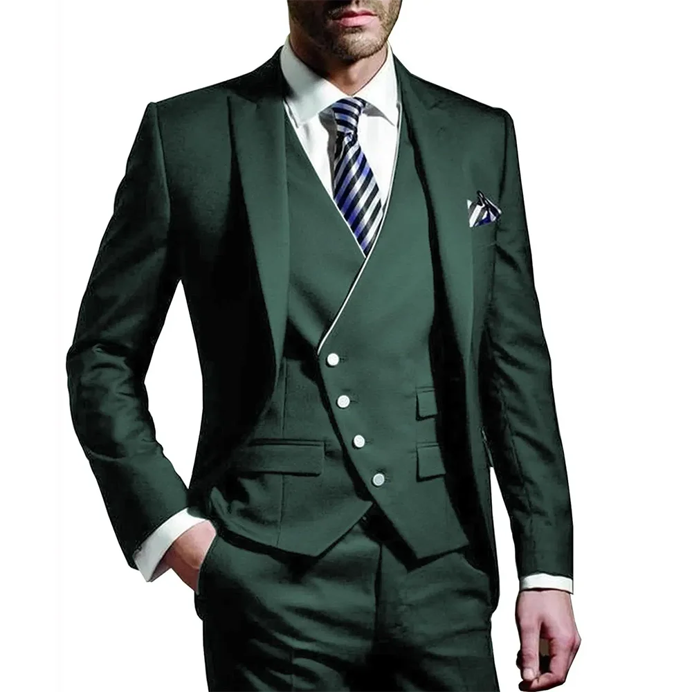 Color: army green, Size: XXXL, Ships From: CHINA - White Men Wedding Suits Groom Wear Peak Lapel Wedding Groom Tuxedos Business Party Suit 3 Pieces (Jacket+Vest+Pant?‰Costume Homme