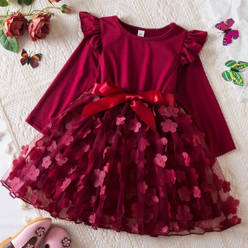 Color: Pink, Size: One Size, Height: 158 - Lilo Stitch Girl Baby Dresses Spring Autumn Child Long Sleeve Sweet Princess Dress Mesh Newborn Casual Dress Birthday Party 2-6Y