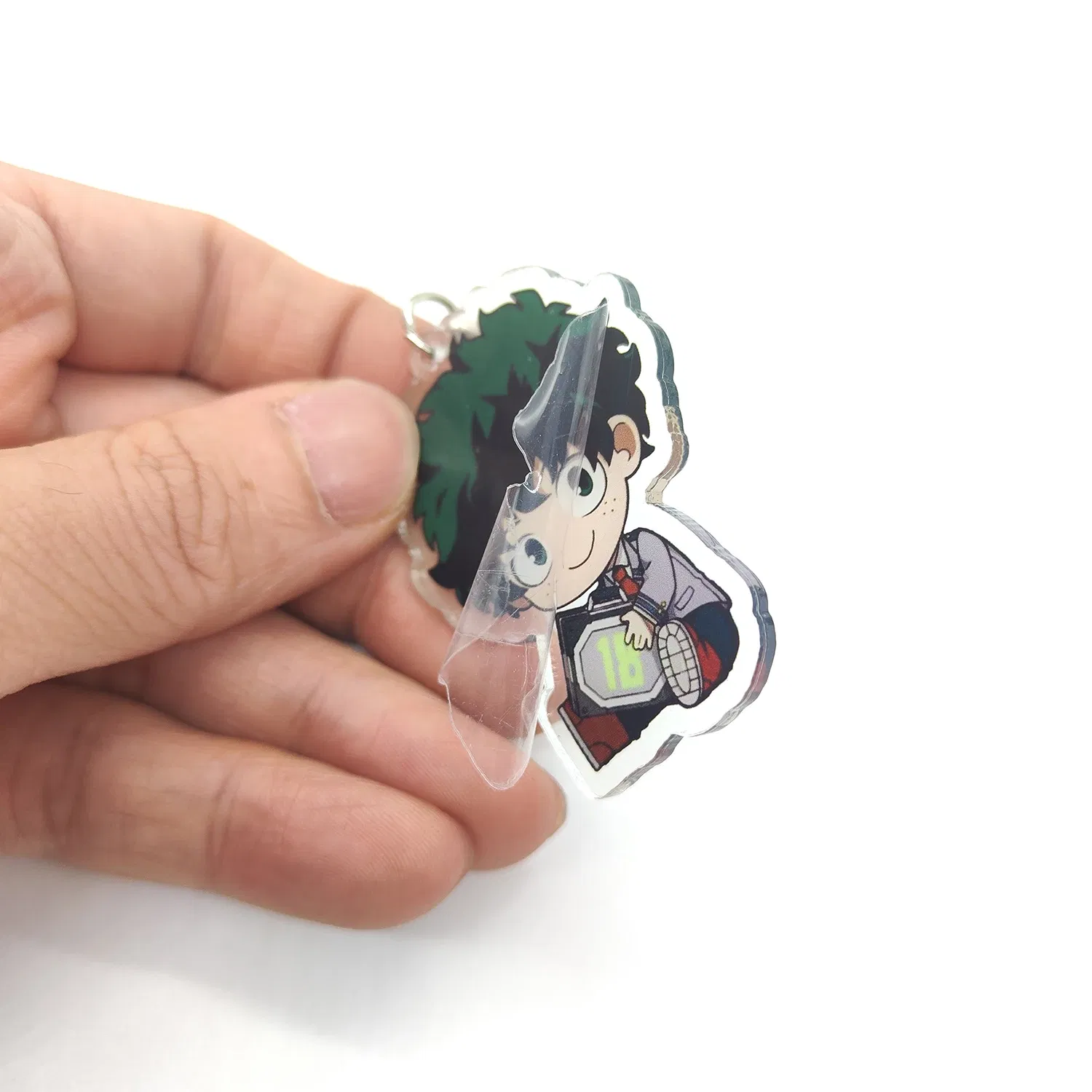 Color: green - 8pcs/set Anime Keychains Hero Acrylic Keychain Izuku Bakugo Katsuki Transparent Pendant Accessories Cute Cartoon Gifts wholesale