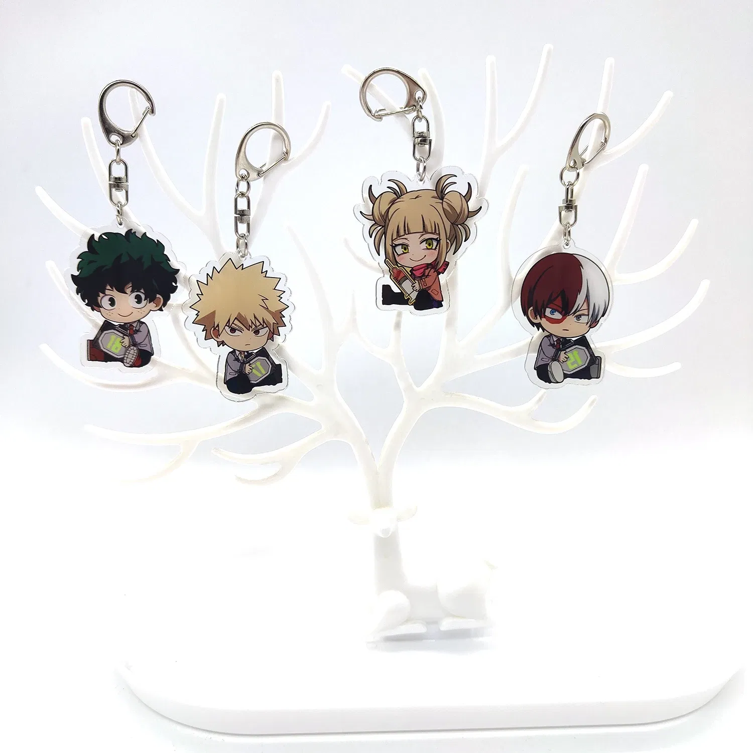 Color: green - 8pcs/set Anime Keychains Hero Acrylic Keychain Izuku Bakugo Katsuki Transparent Pendant Accessories Cute Cartoon Gifts wholesale