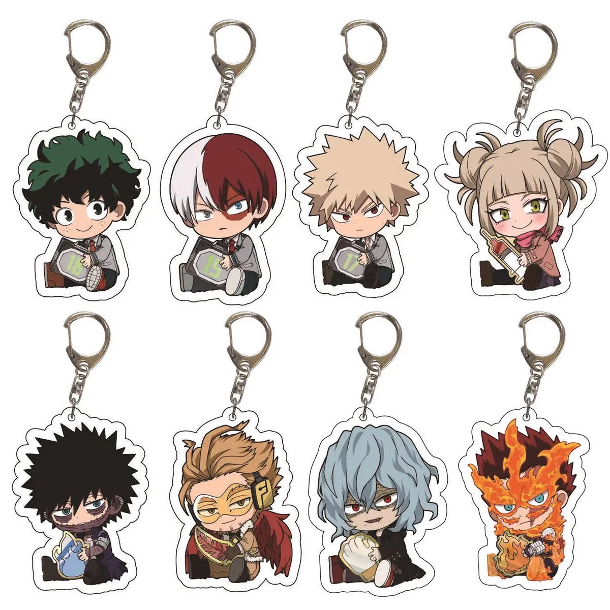 Color: green - 8pcs/set Anime Keychains Hero Acrylic Keychain Izuku Bakugo Katsuki Transparent Pendant Accessories Cute Cartoon Gifts wholesale