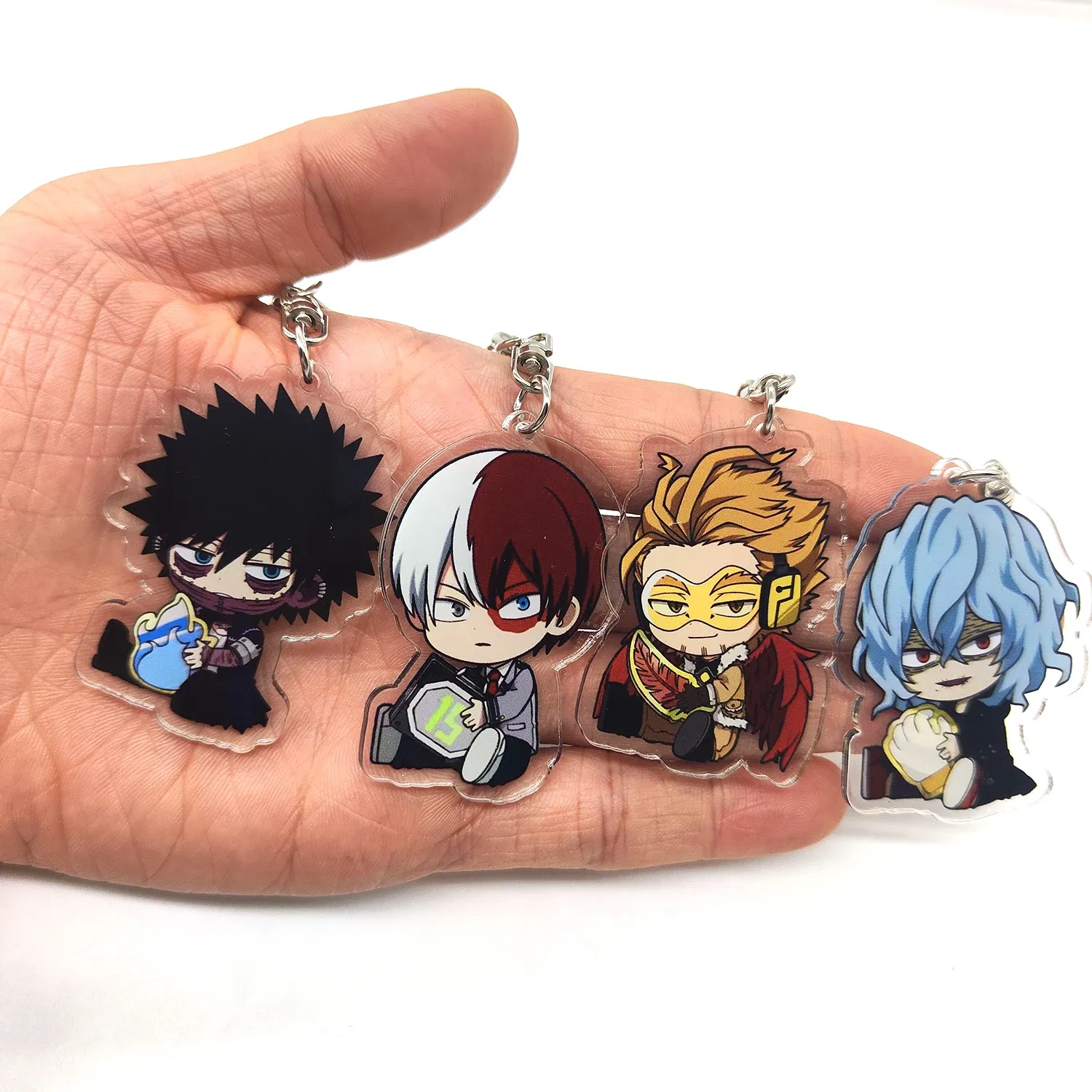Color: green - 8pcs/set Anime Keychains Hero Acrylic Keychain Izuku Bakugo Katsuki Transparent Pendant Accessories Cute Cartoon Gifts wholesale