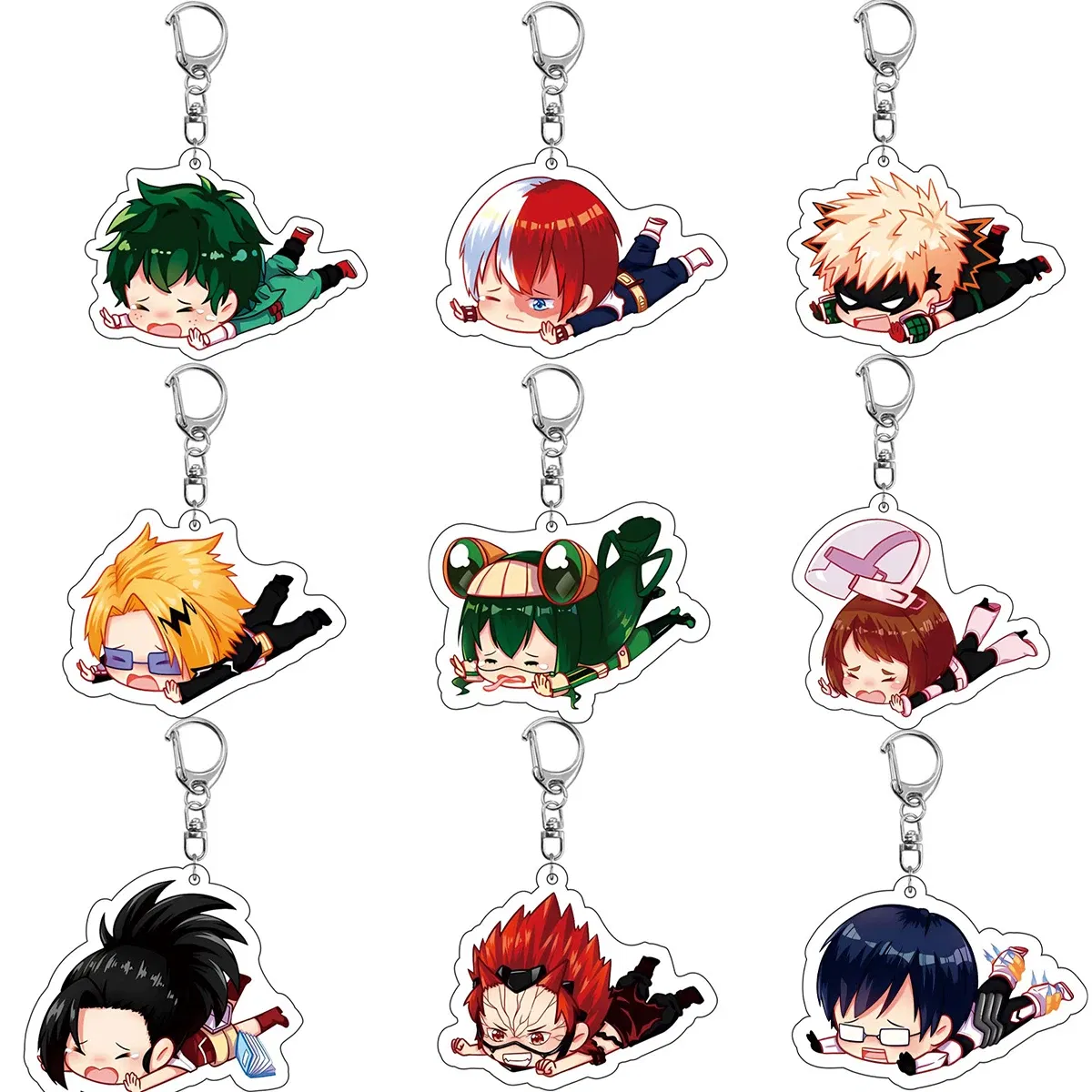 Color: green - 8pcs/set Anime Keychains Hero Acrylic Keychain Izuku Bakugo Katsuki Transparent Pendant Accessories Cute Cartoon Gifts wholesale