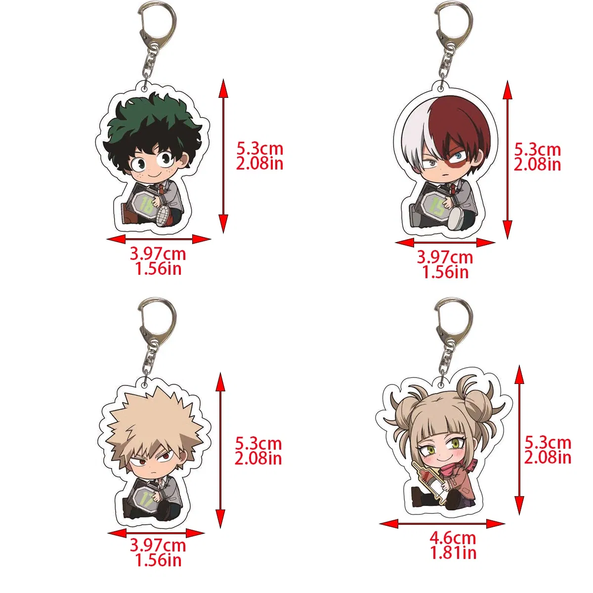 Color: green - 8pcs/set Anime Keychains Hero Acrylic Keychain Izuku Bakugo Katsuki Transparent Pendant Accessories Cute Cartoon Gifts wholesale