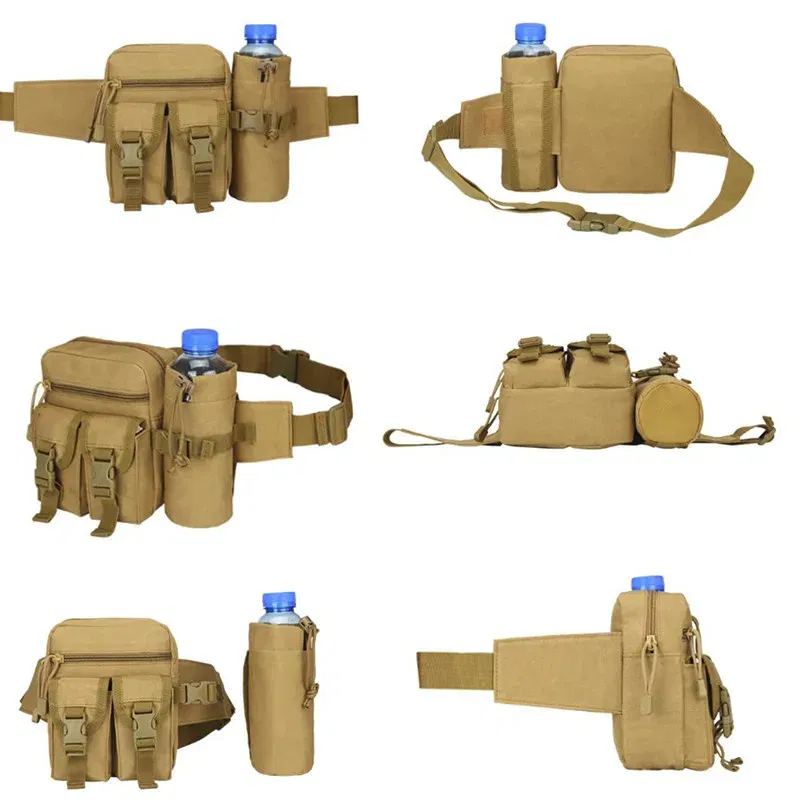 Color: Brown - Waterproof Nylon Fanny Pack Men  Tactical Military Army Waist Bag Hiking Outdoor Camping Shoulder Bum Belt Bum Sport Chest Bags