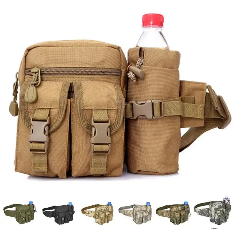 Color: Brown - Waterproof Nylon Fanny Pack Men  Tactical Military Army Waist Bag Hiking Outdoor Camping Shoulder Bum Belt Bum Sport Chest Bags