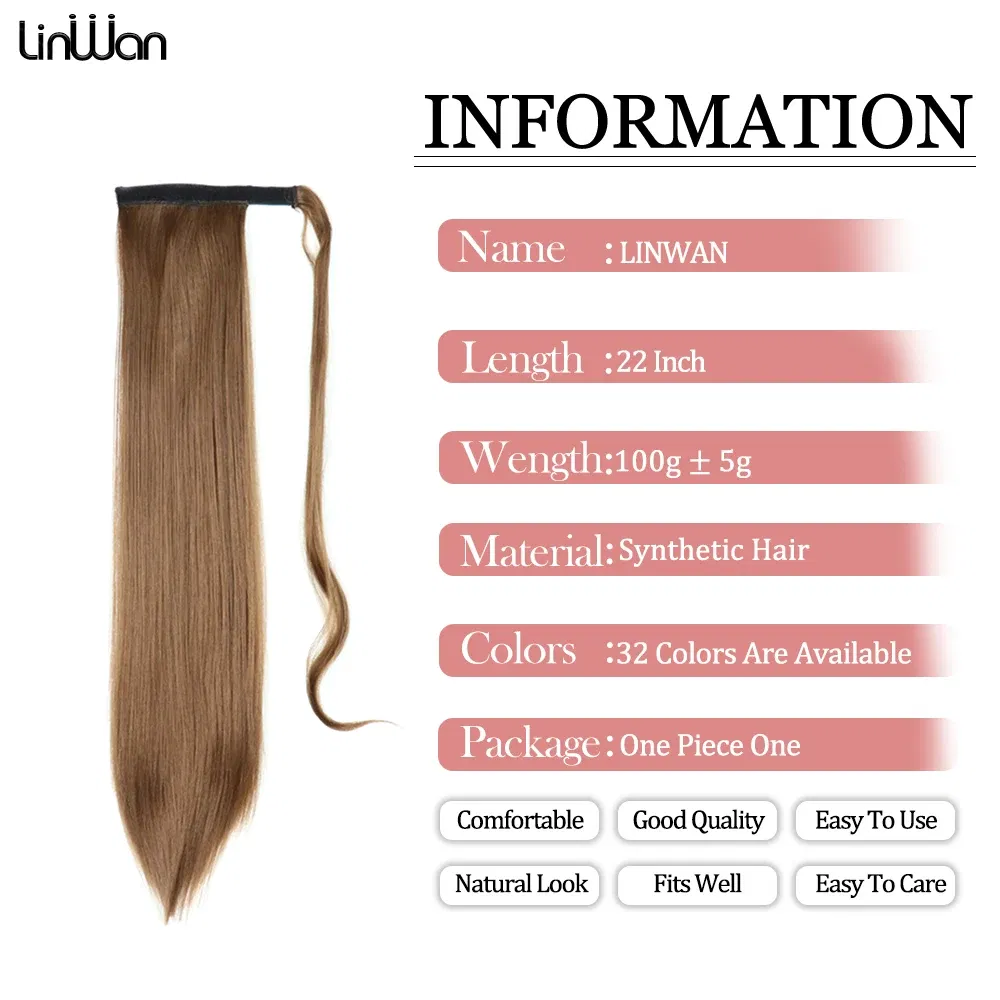 Color: #18 - LINWAN Synthetic Long Straight Wrap Around Clip In Ponytail Hair Extension Heat Reistan Pony Tail Fake Hair