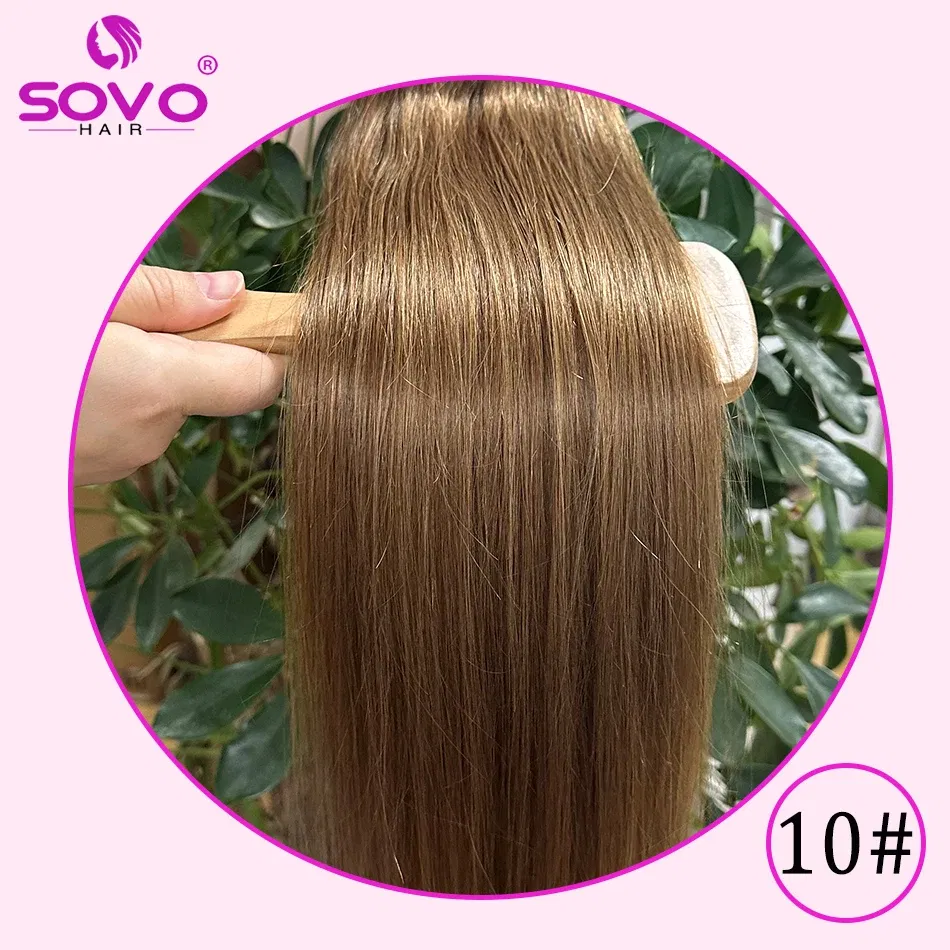 Color: #8, Length: 10inches - SOVO Clip In Hair Extensions Human Hair 3 Pieces Bone Straight Clip Ins Hair Extension 60-90G Real Natural European Hair 12-26"
