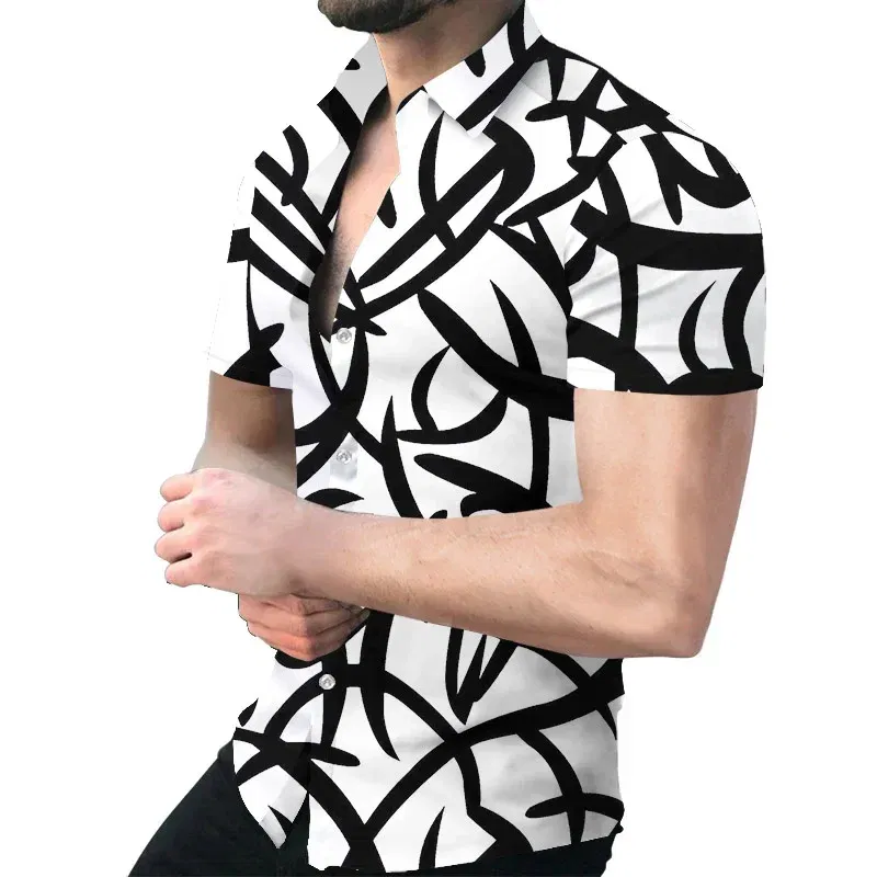 Color: black, Size: XL - 3D Men's Striped Printed Short Sleeve Shirt, Fashionable And Casual Loose Shirt, 2023 New Style.