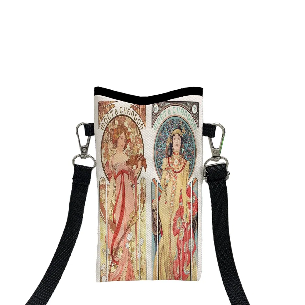 Color: Blue, Size: Extra Large - Alphonse Mucha Crossbody BagPrint Phone Wallet with Adjustable Shoulder Strap Unisex Design Daily Use, Travel,Gift 8.23