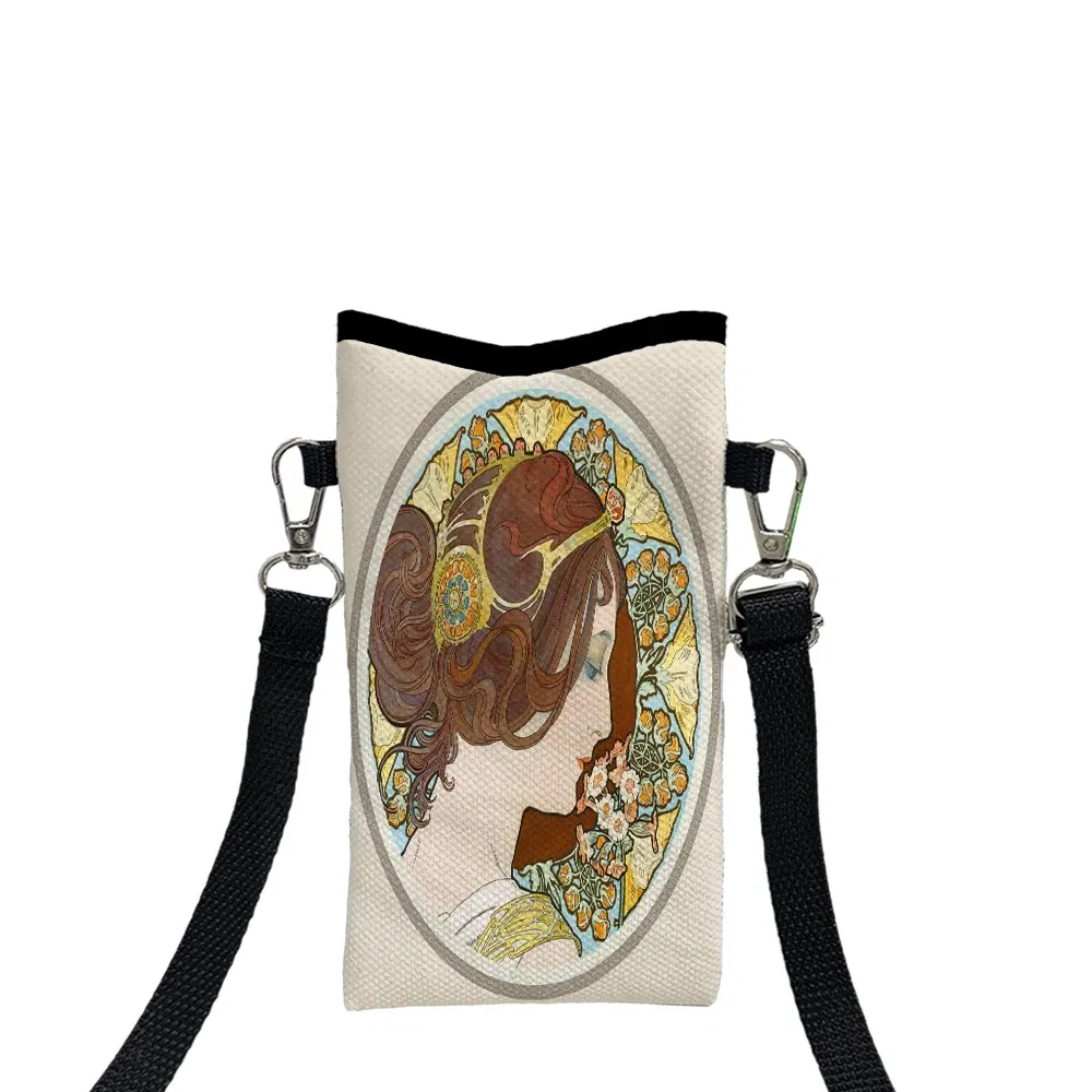 Color: Blue, Size: Extra Large - Alphonse Mucha Crossbody BagPrint Phone Wallet with Adjustable Shoulder Strap Unisex Design Daily Use, Travel,Gift 8.23