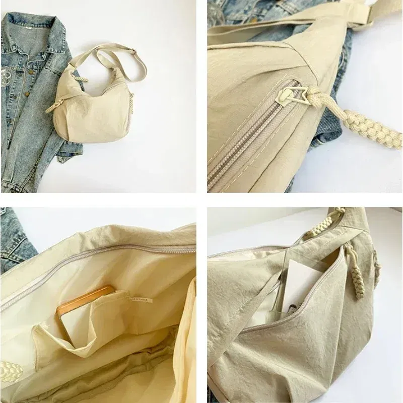 Color: GRAY - Trendy Women's Soft Cloth Shoulder Bag Solid Color Student Casual Style Big Handbags Crossbody Bags for Women Shoulder Hobos Bag