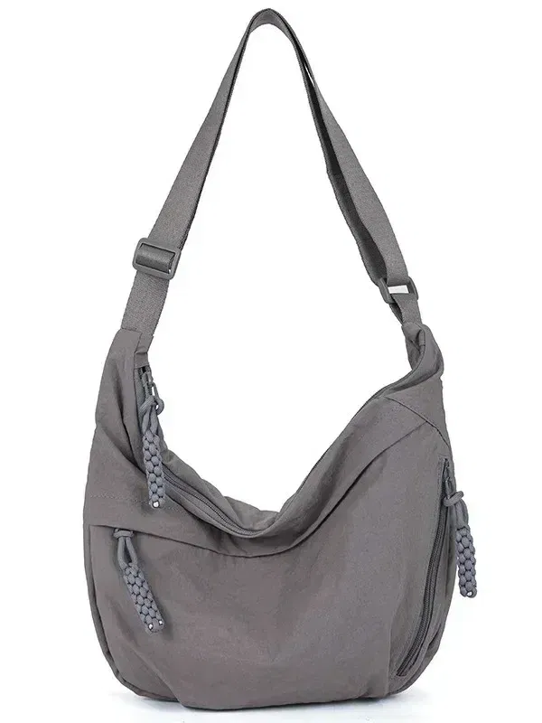 Color: GRAY - Trendy Women's Soft Cloth Shoulder Bag Solid Color Student Casual Style Big Handbags Crossbody Bags for Women Shoulder Hobos Bag