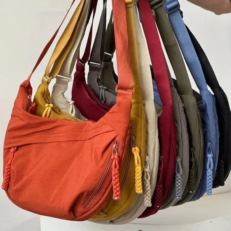 Color: GRAY - Trendy Women's Soft Cloth Shoulder Bag Solid Color Student Casual Style Big Handbags Crossbody Bags for Women Shoulder Hobos Bag