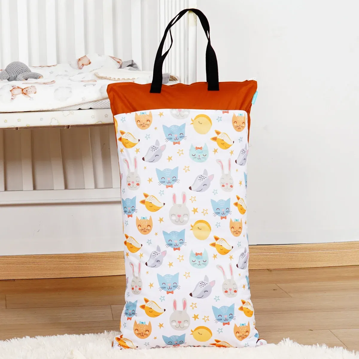 Color: Ivory - Happyflute Reusable Hanging Wet Dry Cloth Diaper Bag With Double Zippered Pockets 40*70cm