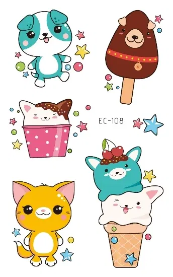 Color: plum - Cartoon Animal Waterproof Temporary Tattoo Cute Pet Cats and Dogs Tattoo Stickers Children Boy Girl Fake Body Art Flash Tatoo