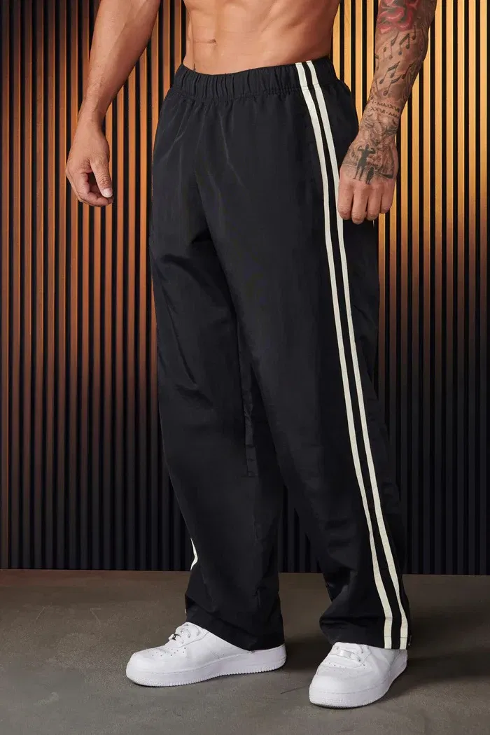 Color: Dark Grey, Size: L - Jogger Men's Sweatpants Gym Sports Fitness Splicing Strips Printing Mid Waist Casual Pants Ya Fashion Men Clothing Wide Leg Pan