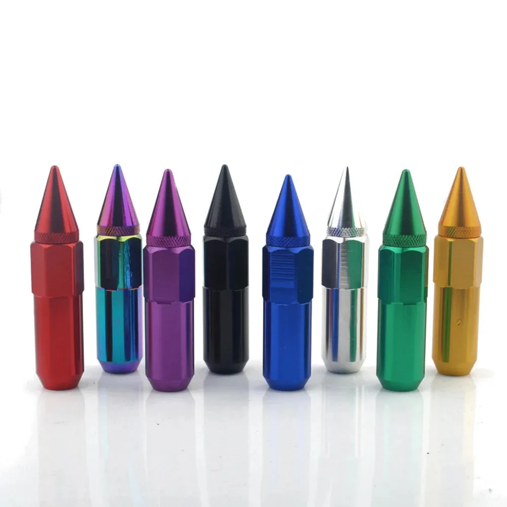 Color Name: GRAY, Specifications: M12x1.5 - 20pcs 8 Colors Car Accessories Wheel Nuts M12x1.5 M12x1.25 Aluminum 60mm Extended Tuner Spike Lug Nuts For Cadillac Lincoln