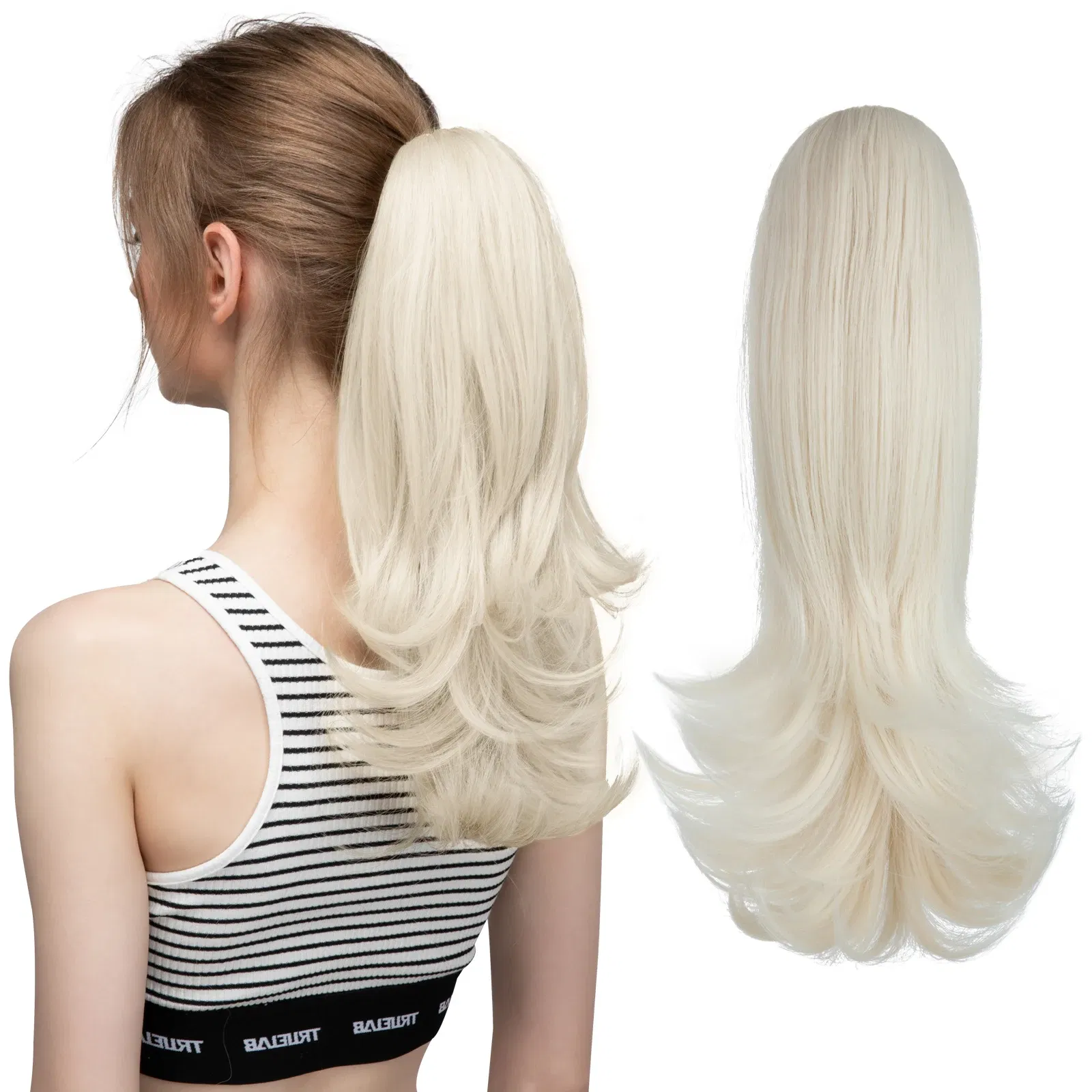 Color: P18/22, Bulk Buy: 1pc, Stretched Length: 14inches - Synthetic Claw Clip In Ponytail Hair Extensions Wavy Hairpiece 14" Fake Blonde Black Hair False Pigtail With Elastic Band