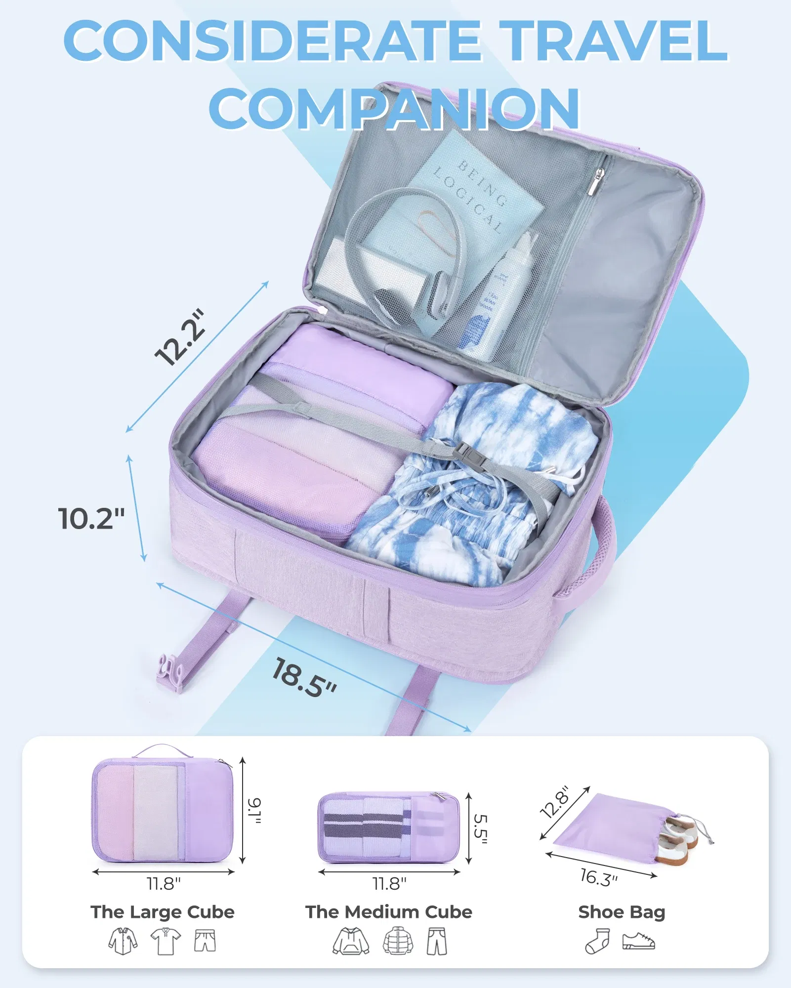 Color: GRAY, Size: 12 inches, Ships From: CHINA - BAGSMART 4PCS Travel Backpack Cabin Carry On Backpack with Packing Cubes 40L Expandable Waterproof Backpacks for Women