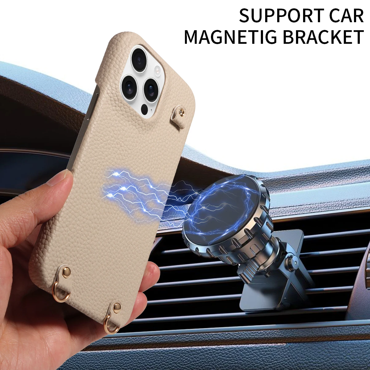 Color: Gold, Bundle: Case & Strap, Material: Artificial Leather, Compatibility by Model: iPhone 15 Pro Max - For IPhone16 15 Pro Max 14 13 12 Series PU Leather Magsafe Magnetic Wireless Charging Shockproof Crossbody Wallet Phone Case