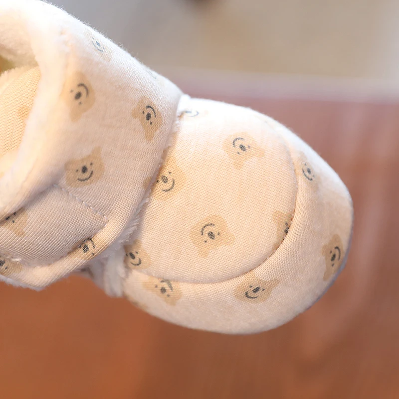 Color: Brown, Baby Age: 0-6 Months - Winter New Cute Cartoon Baby Booties Boy Girl Boots Cotton Soft-Sole Non-Slip Warm Toddler First Walkers Infant Crib Shoes