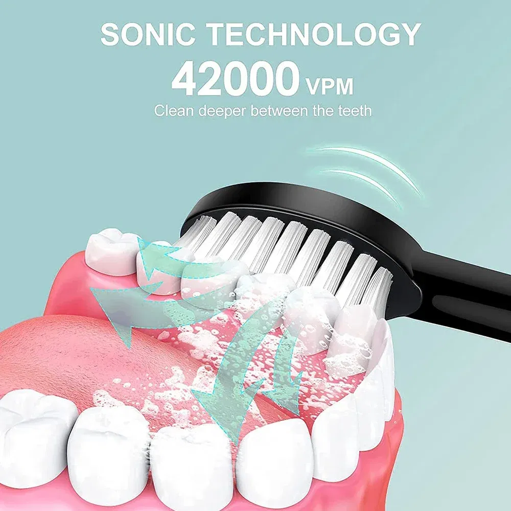 Color: Brown - Toothink Electric Toothbrush Smart Timing Tooth Brush Rechargeable Teeth Clean Whitening Sonic Toothbrush With Replacement Head