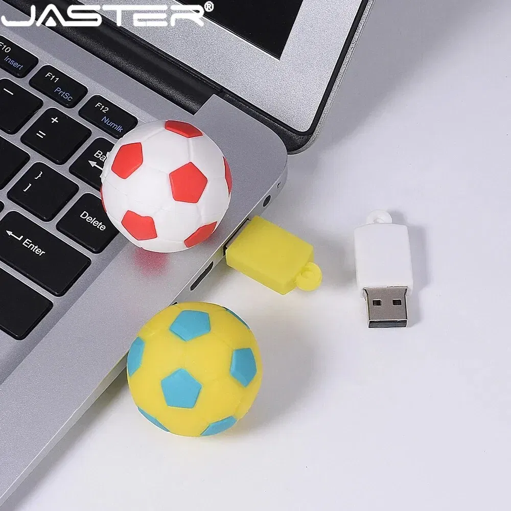 Capacity: 64GB, Color: Red - Football USB Flash Drive 64GB Cute Cartoon Memory Stick 32GB Yellow Red Black Pen Drive 16GB Creative Gift U Disk Free Chain