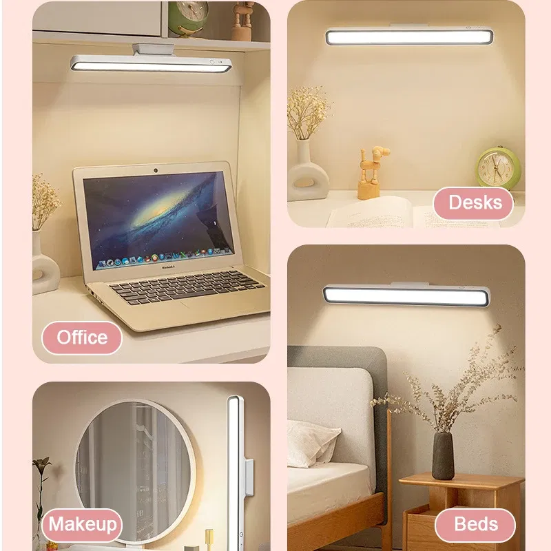 Body Color: Beige - LED Desk Lamp USB Rechargeable Light Stepless Dimming Table Lamp Hanging Magnetic Bedroom Table Reading Rechargeable Night Light