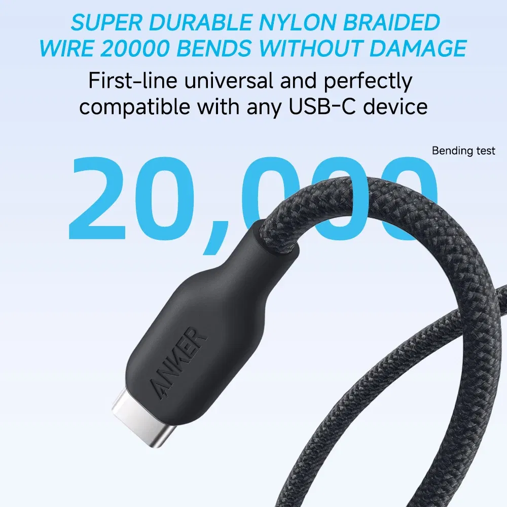 Length: 1.8m, Color: Black - Anker 240W USB-C to USB-C Cable Bio-based Nylon Braided Data Cable Environmentally For iPhone 15 iPad Pro MacBooks Android