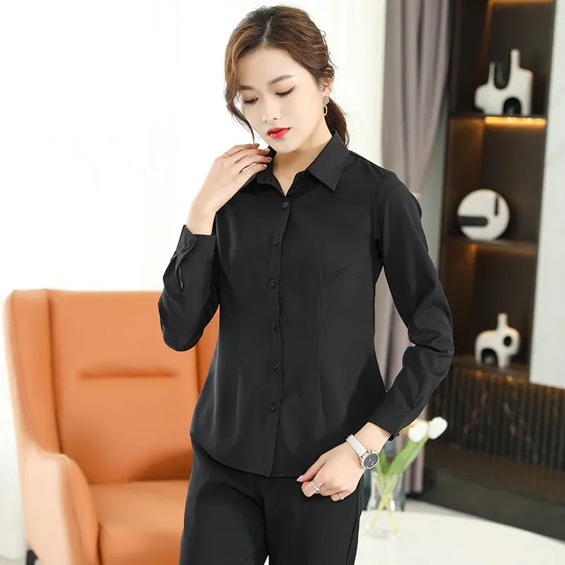 Color: WHITE, Size: M - Formal Dress Women Shirt Long Sleeve Blouse New Black Shirt Women Tops 2024 Fashion Women Clothing Basic White Shirts OL Blouses