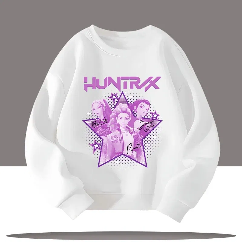 Color: Red, Kid Size: 4 - K-pop Demon Hunters New Children's Round-neck Sports Shirt with Cartoon Print - 3-12 Years Old Cute Girl Casual Top
