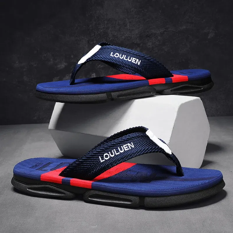 Color: Blue, Shoe Size: 44 - High Quality Men Flip Flops Summer Beach Slippers Men Fashion Casual Breathable Antiskid Beach Flip Flops Men Summer Outdoor