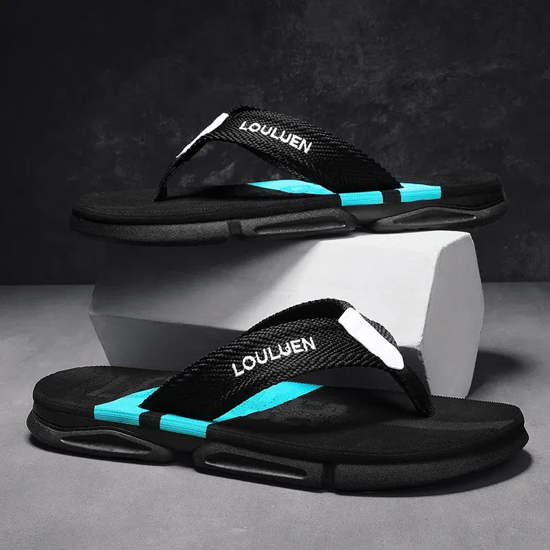 Color: Blue, Shoe Size: 44 - High Quality Men Flip Flops Summer Beach Slippers Men Fashion Casual Breathable Antiskid Beach Flip Flops Men Summer Outdoor