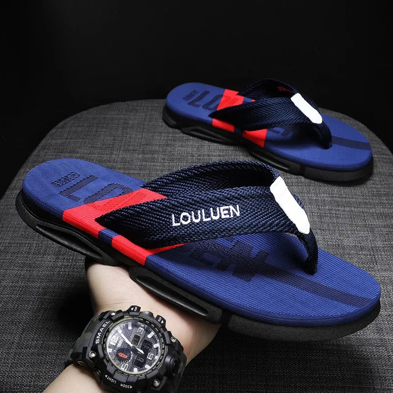 Color: Blue, Shoe Size: 44 - High Quality Men Flip Flops Summer Beach Slippers Men Fashion Casual Breathable Antiskid Beach Flip Flops Men Summer Outdoor