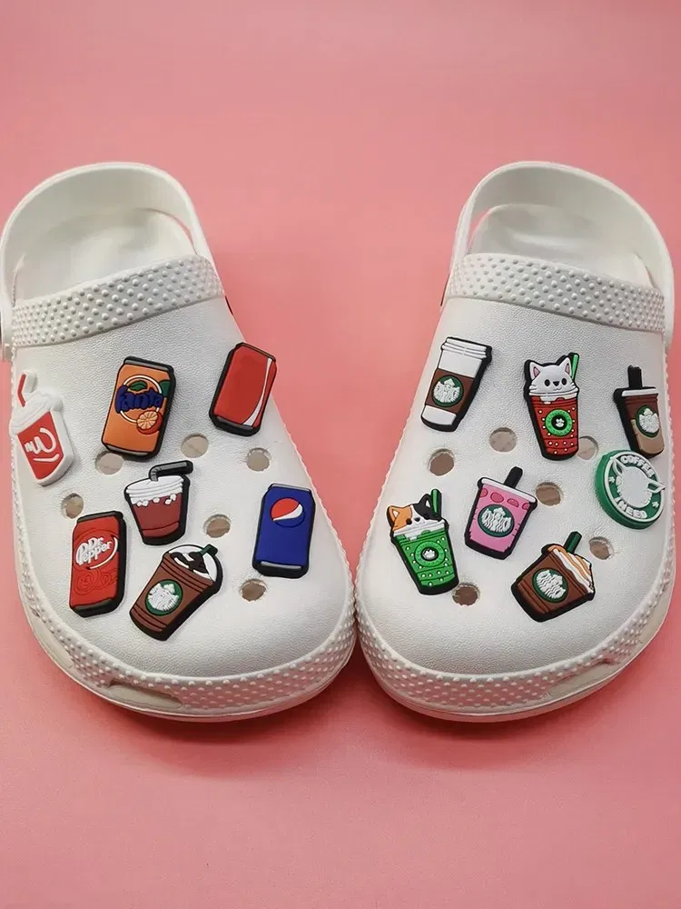 Color: Beige, Ships From: CHINA - Lovely 1Pcs Drinks Coffee PVC Croc Charms Buckle Decorations Shoe Accessories Fit Clog Garden Shoes Children Adults Party Gifts