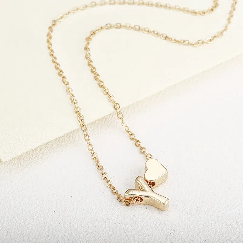 Metal Color: Gold-color - Fashion Tiny Heart Dainty Initial Necklace With Letter Name Choker Necklace For Women Pendant Jewelry Accessories Gift
