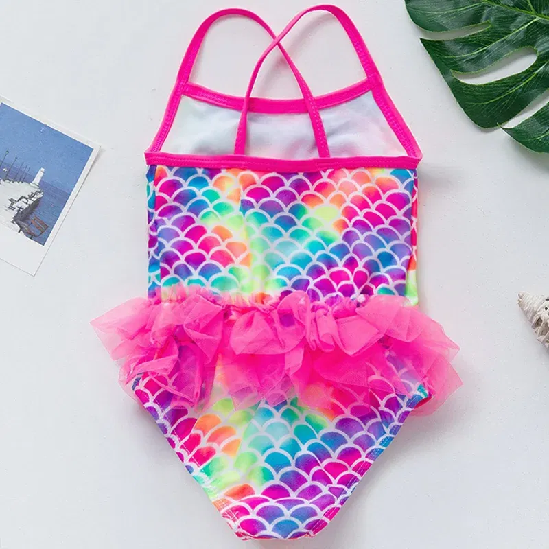 Color: Beige, Kid Size: 18M - Lilo Stitch Girl Swimsuit Summer One-Piece Swimwear Beachwear Pool Mermaid Fish Scale Print Bikini Bathing Outfit Swimming Wear
