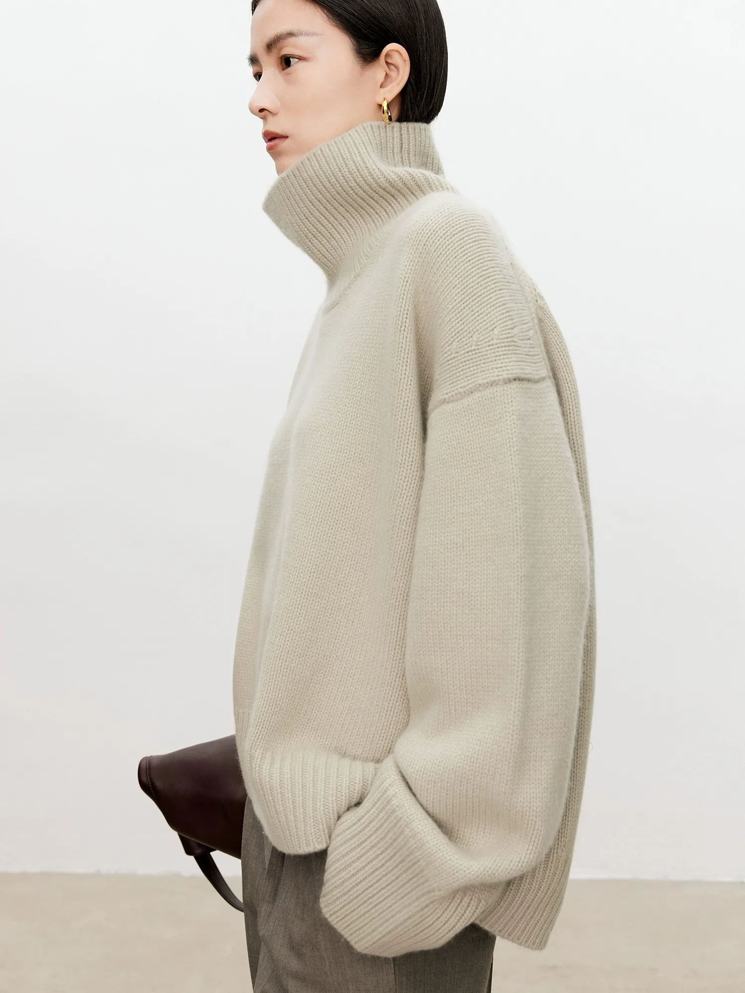 Color: SKY BLUE, Size: S, Ships From: CHINA - Turtleneck pure cashmere sweater female loose and thick languid lazy wind pullover sweater knitting base WOOL sweater