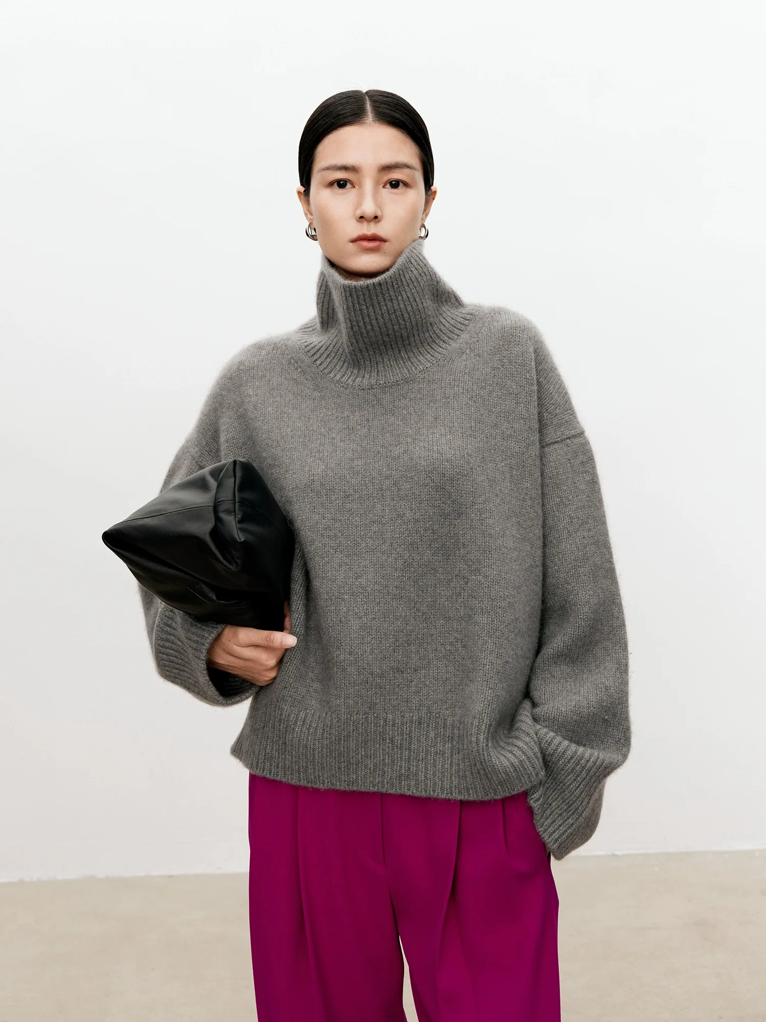 Color: SKY BLUE, Size: S, Ships From: CHINA - Turtleneck pure cashmere sweater female loose and thick languid lazy wind pullover sweater knitting base WOOL sweater