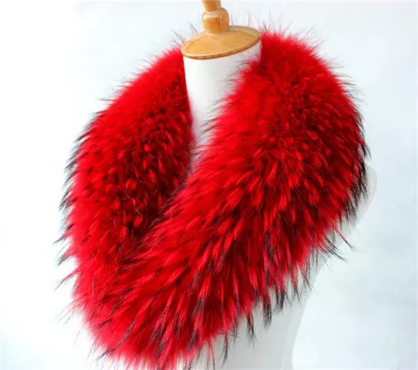 Color: WHITE, Size: XXXL - Real Raccoon Fur Scarves Woman 100% Pure Natural Raccoon Fur Collar Warm Winter Scarves Red Fox Fur Collar L#1