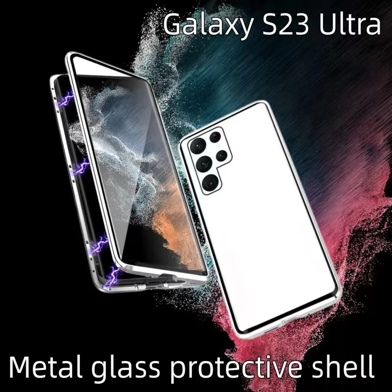 Color: PURPLE, Material: Genuine leather - Full Wrap Metal Bezel Case For Samsung Galaxy S23 S22 Ultra S21 S20 FE S24 Note 10 20 Lite Plus Double-Sided Glass Back Cover